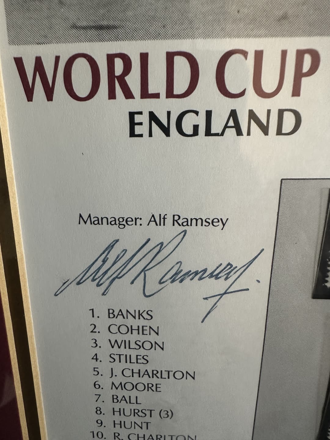 Close-up of Sir Alf Ramsey's genuine signature below the words Manager: Alf Ramsey